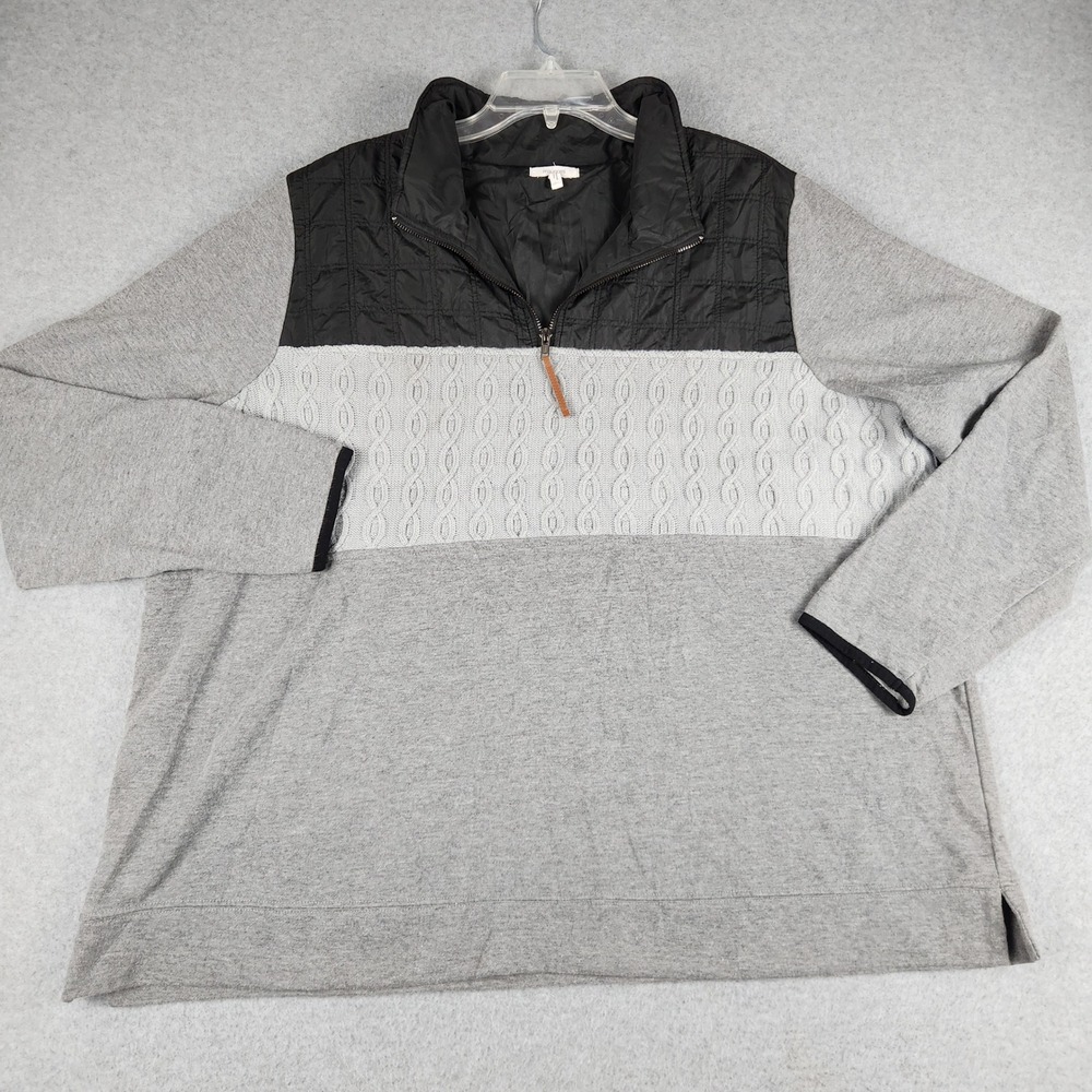 Maurices Sweatshirt Womens 2X‎ Gray Mixed Media Quilted Quarter Zip Oversized